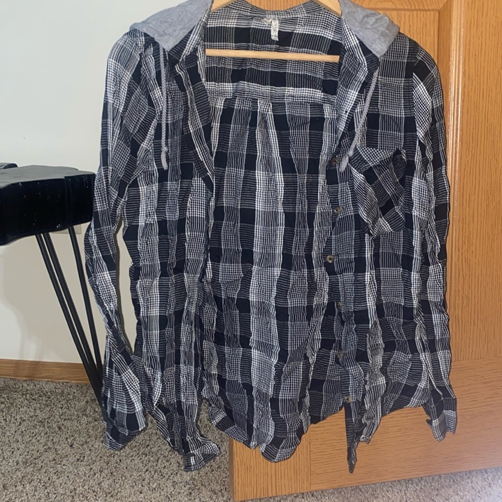 Womens hooded button down flannel